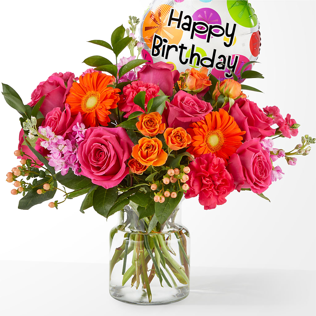 Fiesta Bouquet with Birthday Balloon – MAY'S FLORAL, Nevada MO