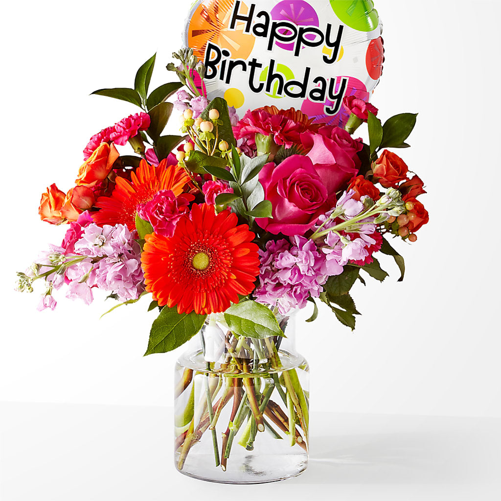 Fiesta Bouquet with Birthday Balloon – MAY'S FLORAL, Nevada MO