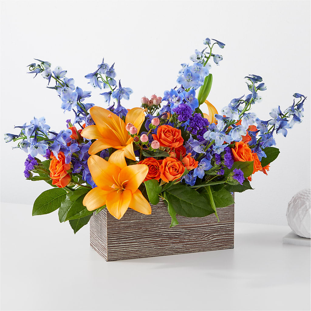 Radiant Citrus Box Bouquet – MAY'S FLORAL, Nevada MO