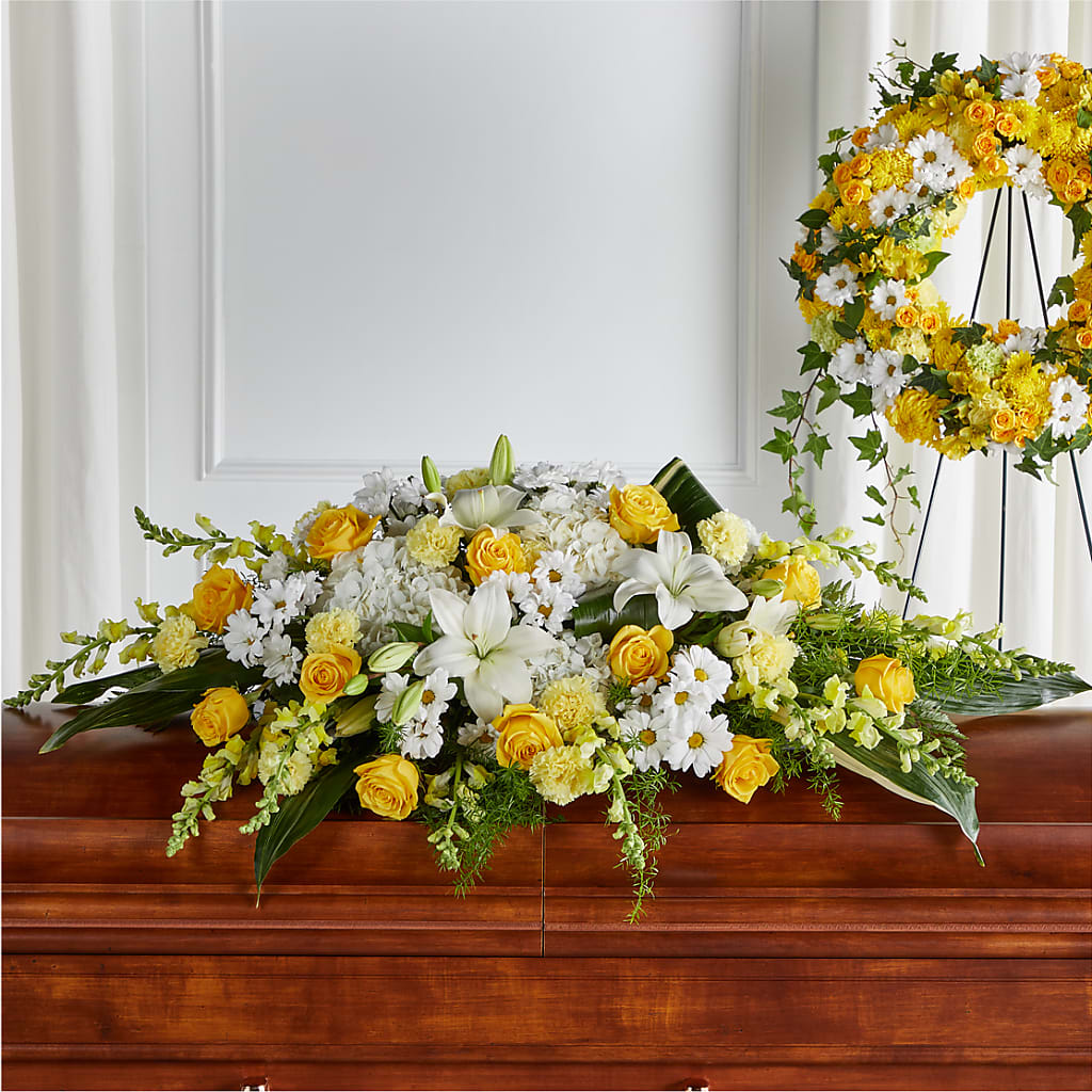 Golden Harmony Casket Spray – MAY'S FLORAL, Nevada MO