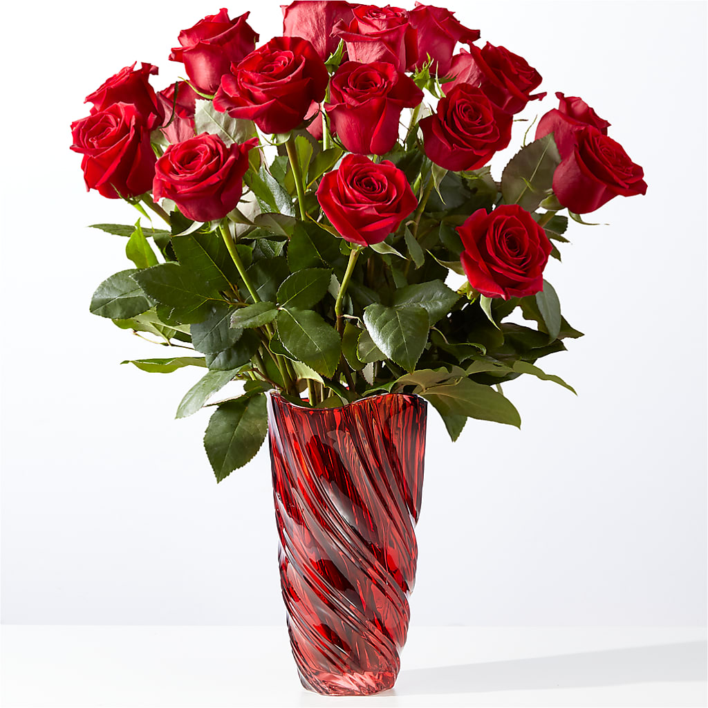 Classic Love Red Rose Bouquet with Luxe Swirl Vase – MAY'S FLORAL, Nevada MO
