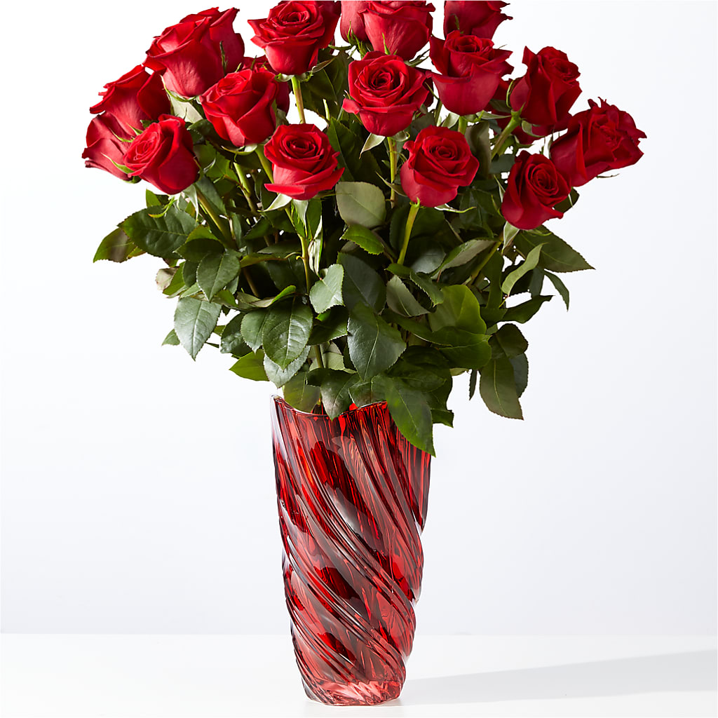 Classic Love Red Rose Bouquet with Luxe Swirl Vase – MAY'S FLORAL, Nevada MO