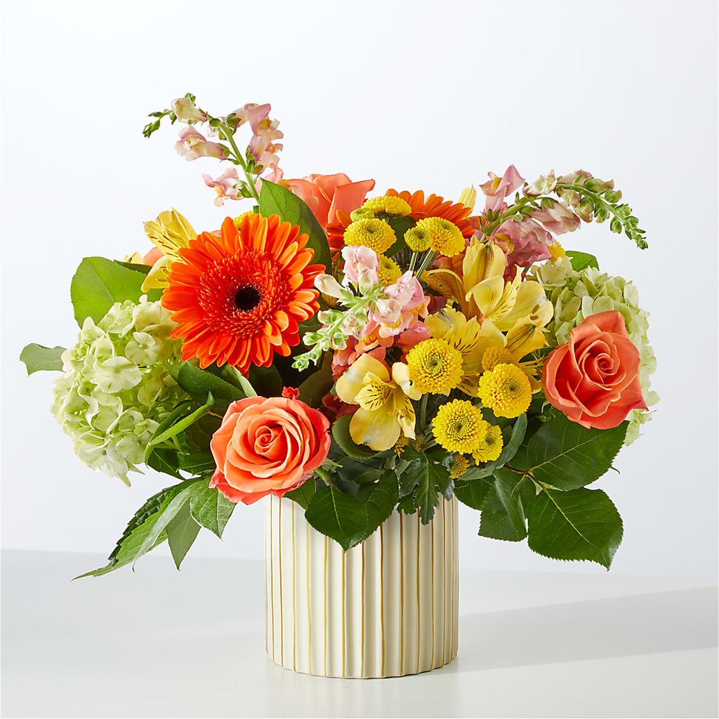 Autumn Sunshine Bouquet with Ivory Vase – MAY'S FLORAL, Nevada MO