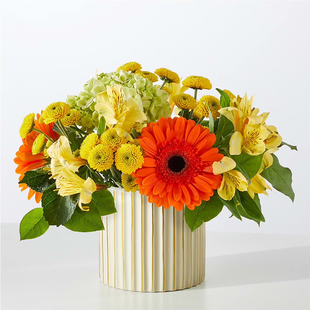 Autumn Sunshine Bouquet with Ivory Vase – MAY'S FLORAL, Nevada MO