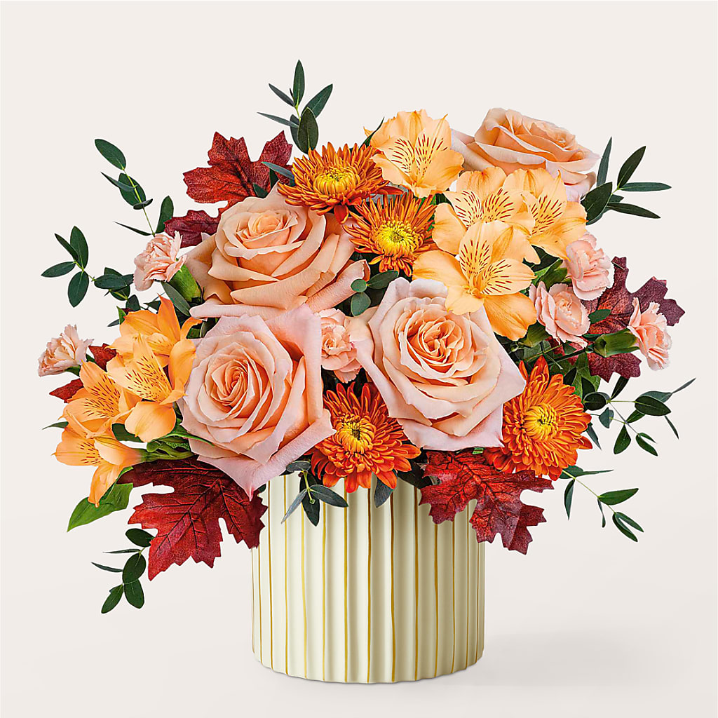 Spiced Latte Bouquet with Ivory Vase – MAY'S FLORAL, Nevada MO