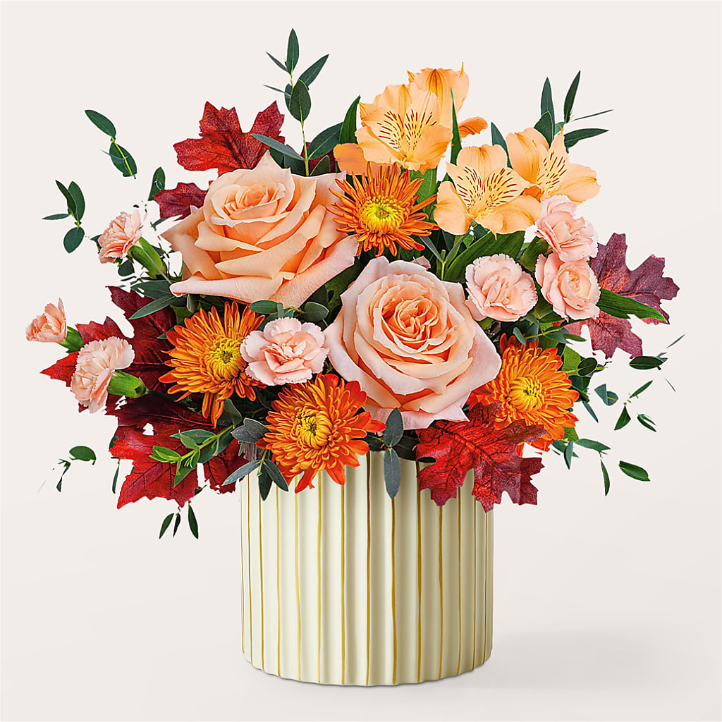 Spiced Latte Bouquet with Ivory Vase – MAY'S FLORAL, Nevada MO