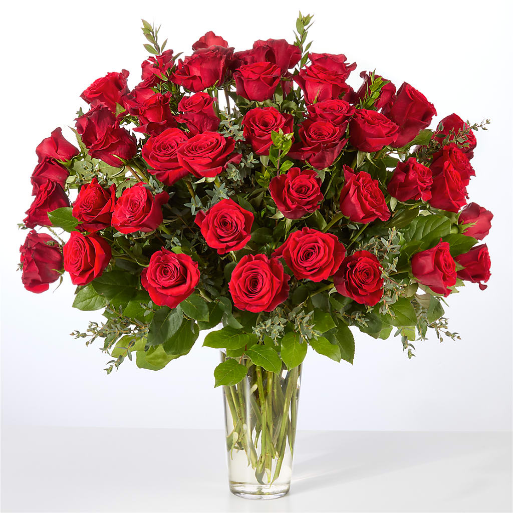 Forever Yours Fifty Stem Red Rose Bouquet – MAY'S FLORAL, Nevada MO
